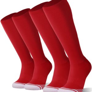 FITRELL 2 Pack Baseball Soccer Softball Socks for Kids Youth Men & Women Over-the-Calf Knee High Football Socks, nfl, Red, X-Small