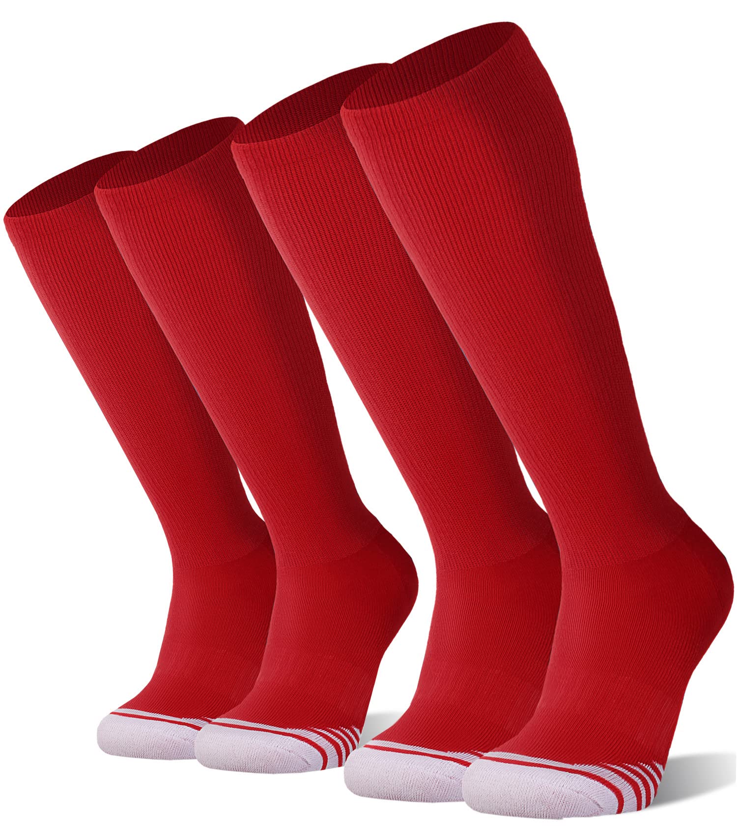 FITRELL 2 Pack Baseball Soccer Softball Socks for Kids Youth Men & Women Over-the-Calf Knee High Football Socks, nfl, Red, X-Small