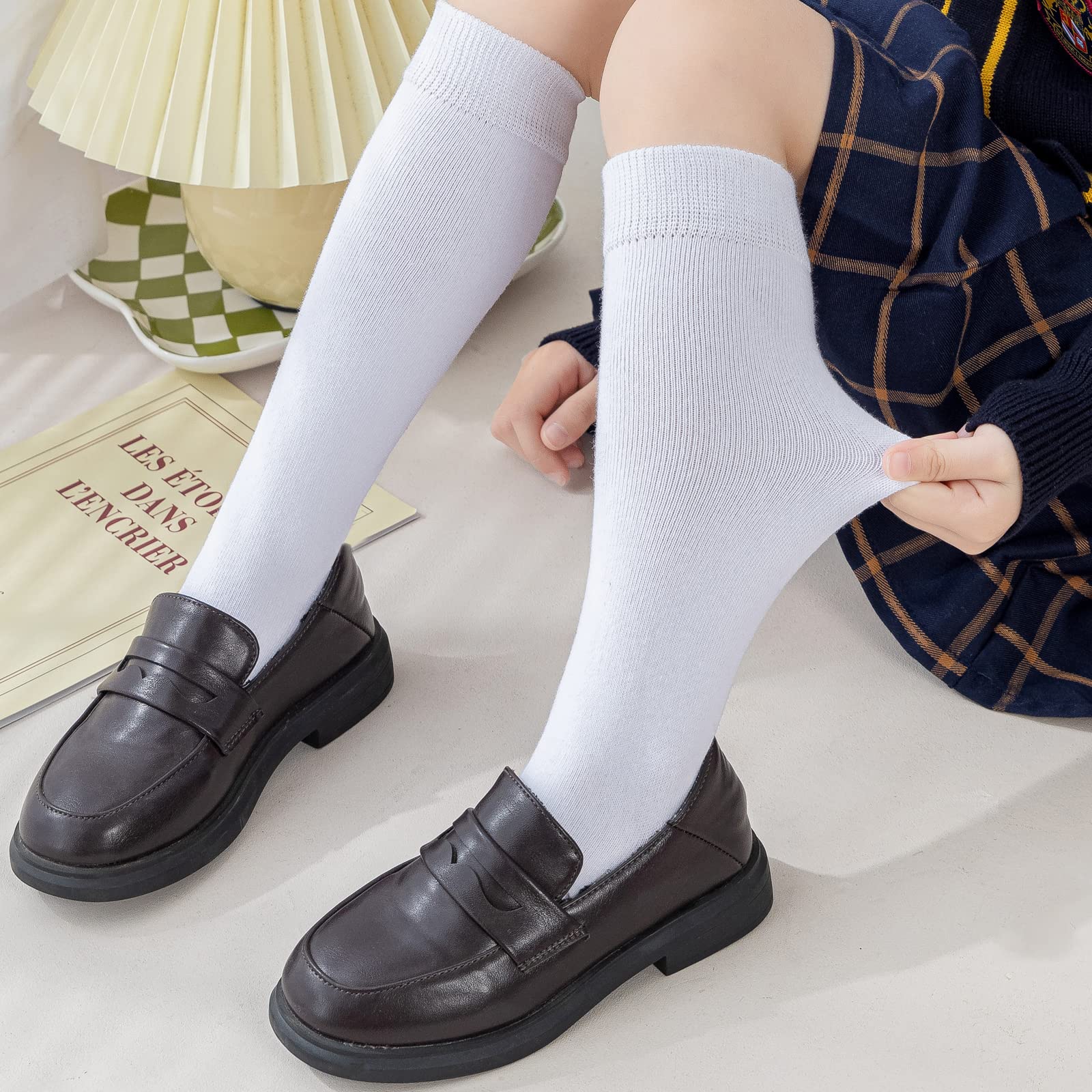 Girls Knee High Socks Kids School Uniform Socks 3 Pairs Seamless Cotton Tube Socks Unisex Child Boys Girls Soccer Socks (Black White Grey, 5-7 Years)