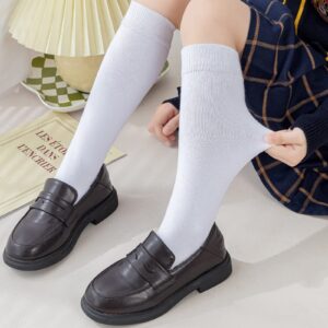 Girls Knee High Socks Kids School Uniform Socks 3 Pairs Seamless Cotton Tube Socks Unisex Child Boys Girls Soccer Socks (Black White Grey, 8-10 Years)