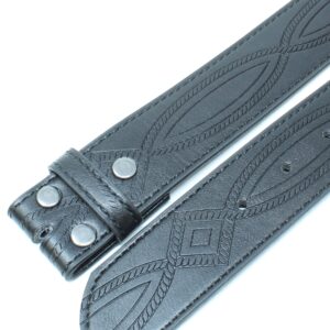 BC Belts Leather Belt Strap with Fancy Saddle Stitch Embossed Pattern 1.5" Wide with Snaps (Black-S)