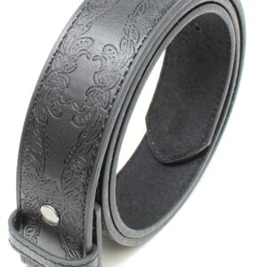 BC Belts Leather Belt Strap with Tooled Western Floral Leaf Embossed Pattern 1.5" Wide with Snaps (Black-S)