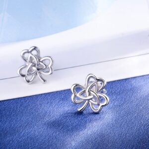 INFUSEU Shamrock Earrings Celtic Knot Stud Irish Jewelry for Women Sterling Silver Small Tiny Four Leaf Clover Little Teengirl Teen Adolescent Teenager Young 925 Gift 6mm