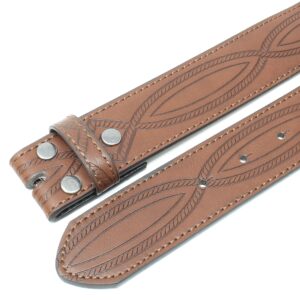 BC Belts Leather Belt Strap with Fancy Saddle Stitch Embossed Pattern 1.5" Wide with Snaps (Brown-S)