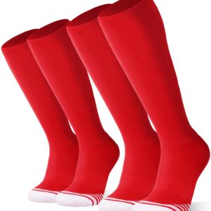 FITRELL 2 Pack Baseball Soccer Softball Socks for Kids Youth Men & Women Over-the-Calf Knee High Football Socks, nfl, Red, X-Small