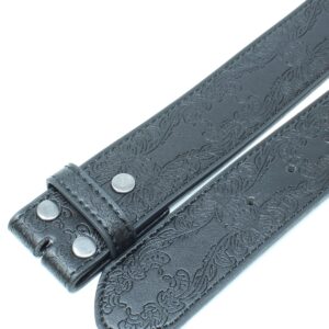 BC Belts Leather Belt Strap with Tooled Western Floral Leaf Embossed Pattern 1.5" Wide with Snaps (Black-S)