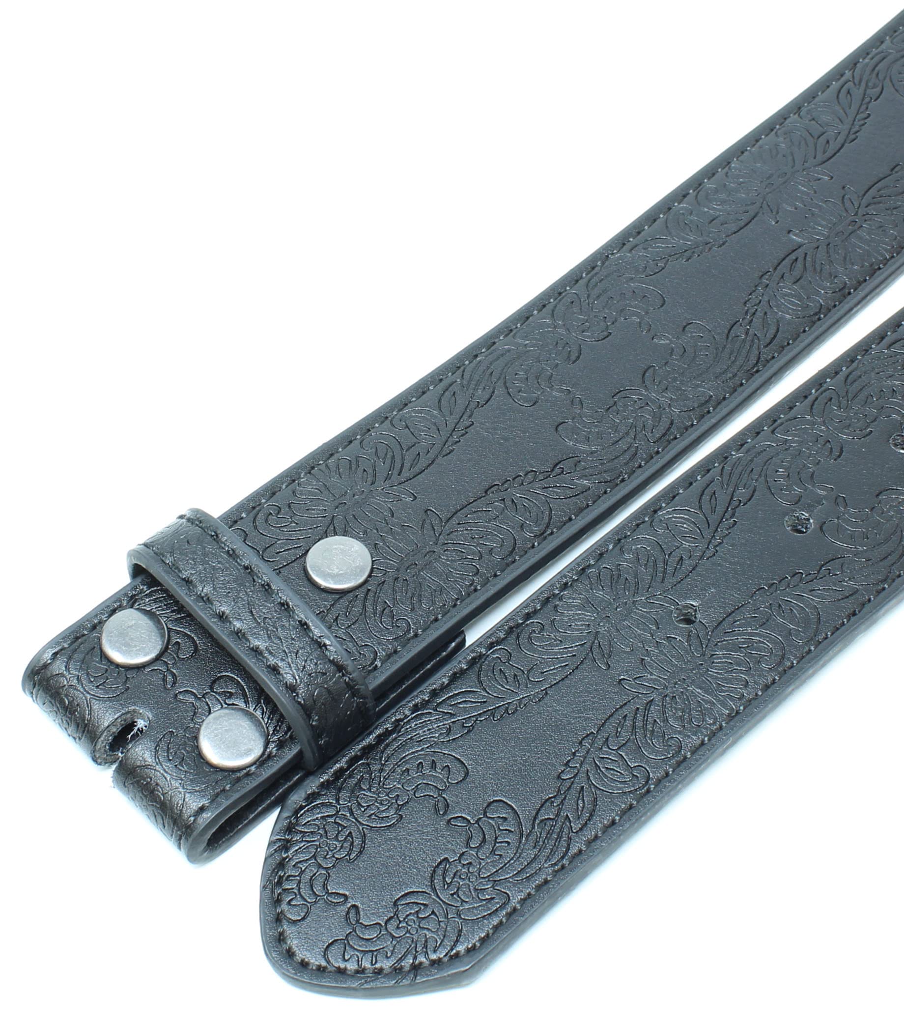 BC Belts Leather Belt Strap with Tooled Western Floral Leaf Embossed Pattern 1.5" Wide with Snaps (Black-S)