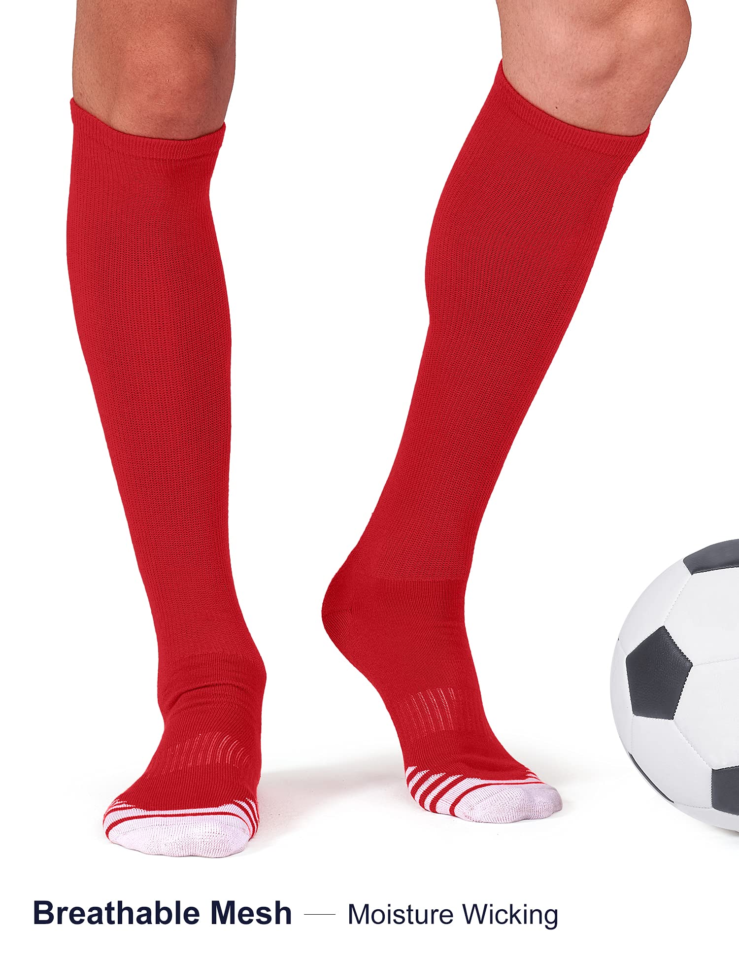 FITRELL 2 Pack Baseball Soccer Softball Socks for Kids Youth Men & Women Over-the-Calf Knee High Football Socks, nfl, Red, X-Small