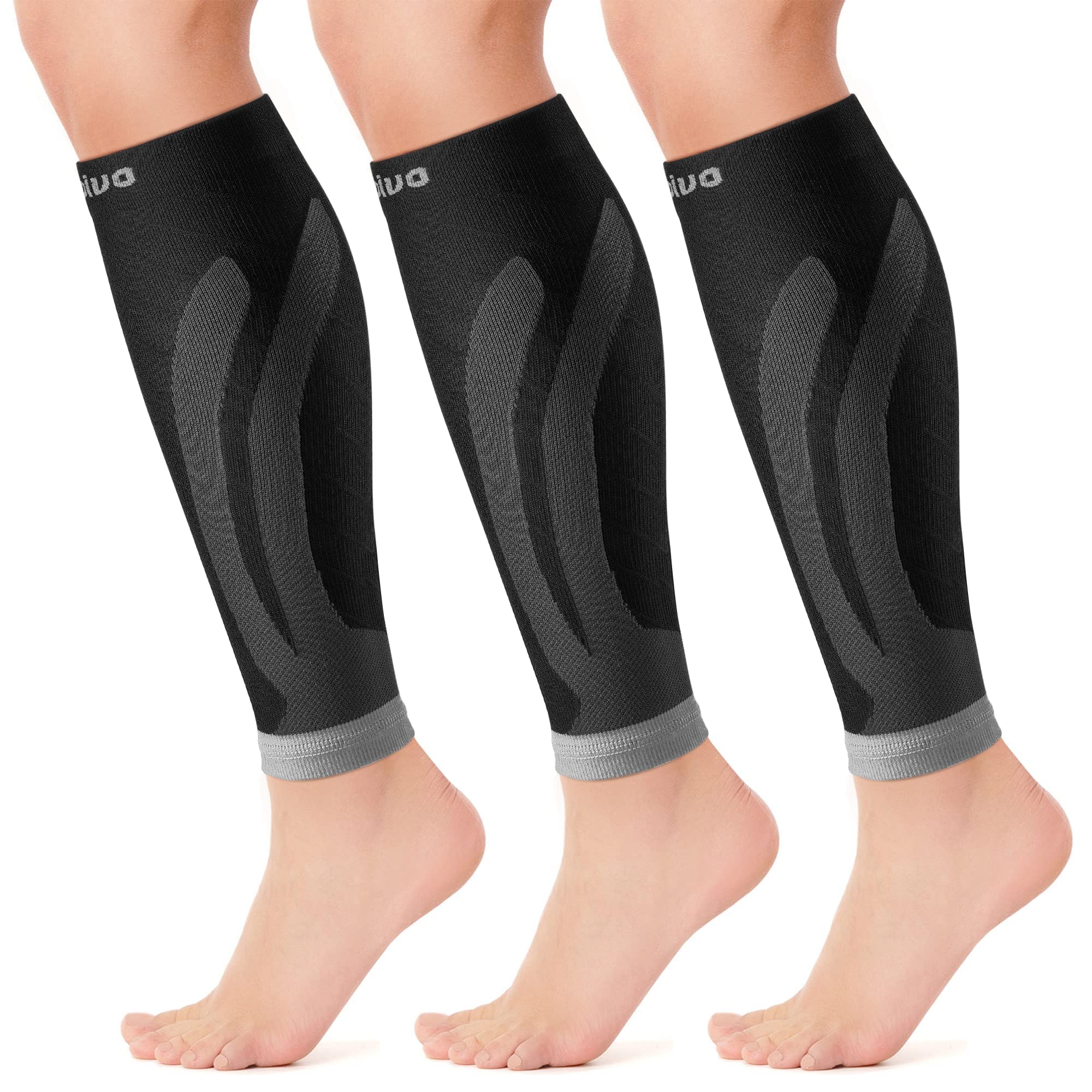 CAMBIVO 3 Pairs Calf Compression Sleeve for Women Men, Leg Support for Shin Splints, Varicose Vein (Gray, XX-Large)