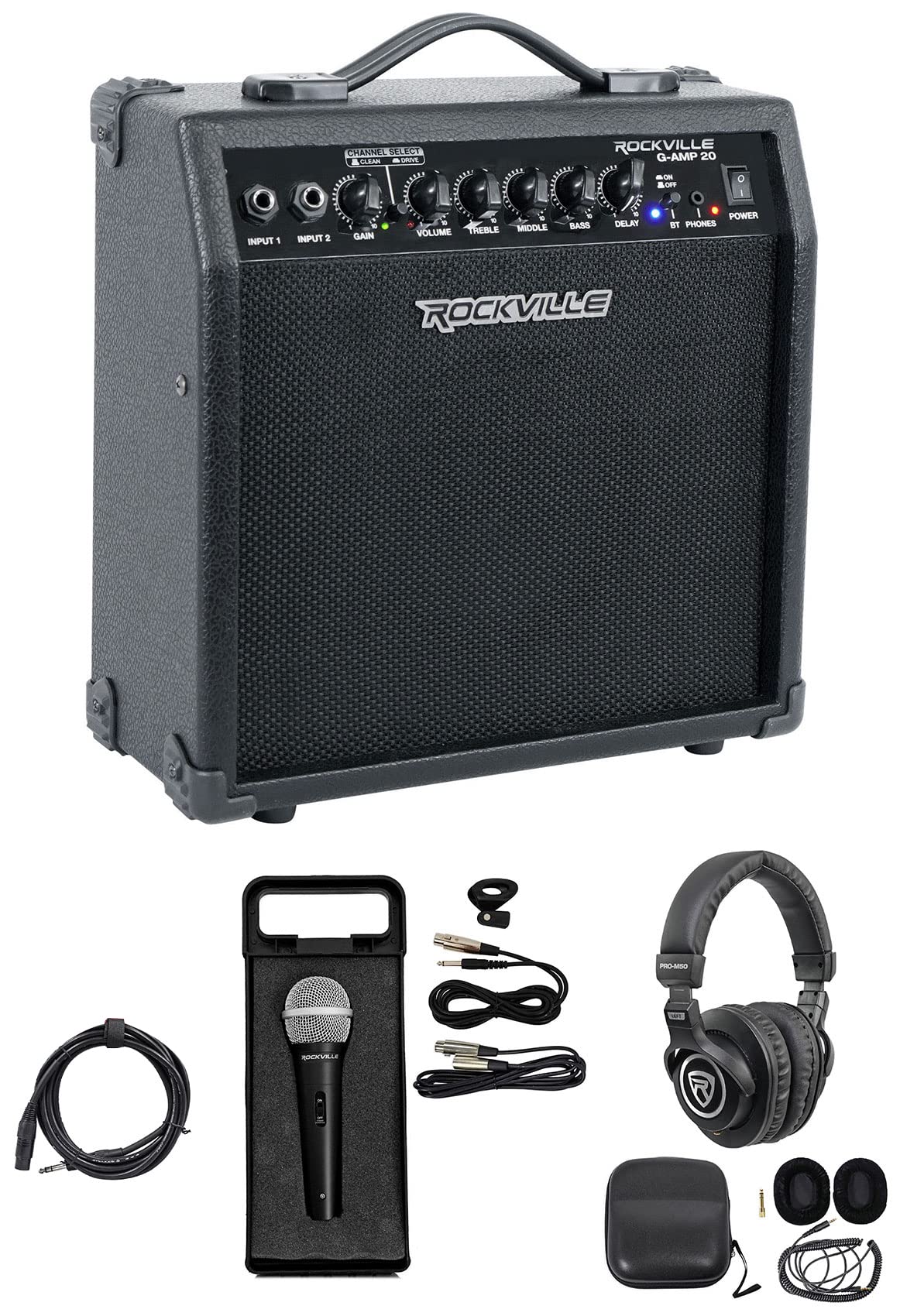 Rockville G-AMP 20w Guitar Amplifier Combo Amp Bluetooth/Delay+Mic+Headphones