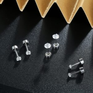 LYLYMIMI Surgical Steel Hypoallergenic Flat Back Stud Earrings for Women Screw Back Ear Piercing Earring