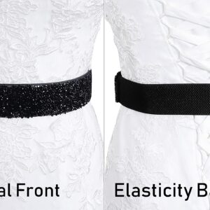 Lovful Elastic Rhinestone Belt,Shiny Sparkly Waist belt,Stretch Belts for Women Dresses,Black