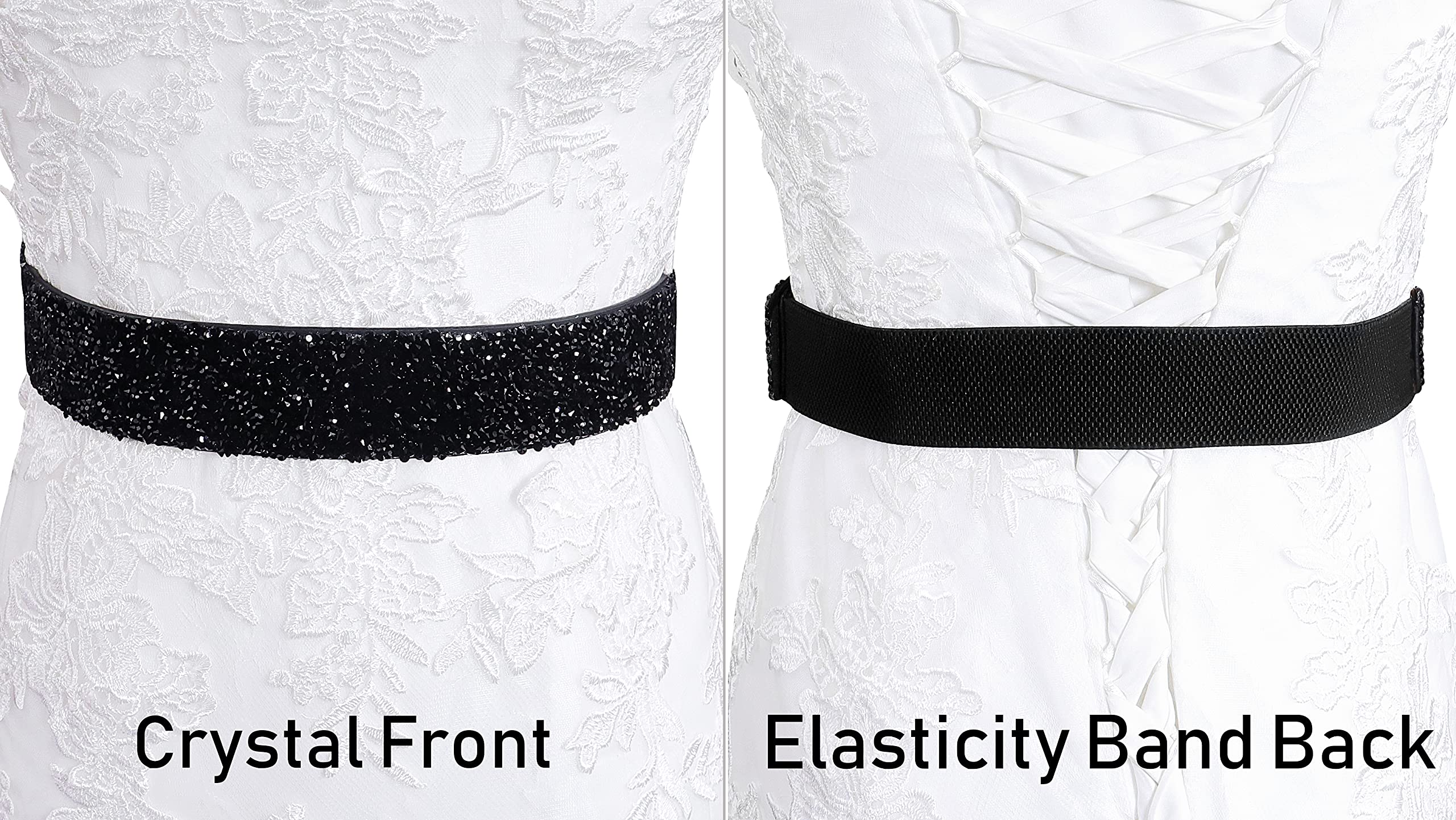 Lovful Elastic Rhinestone Belt,Shiny Sparkly Waist belt,Stretch Belts for Women Dresses,Black