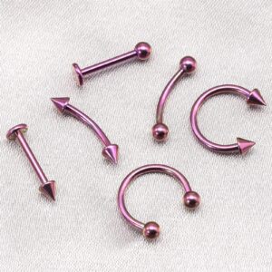 BLISI 6pcs Body Piercing Jewelry Lot 16G Titanium Nose Septum Lip Cartilage Tragus Eyebrow Industrial Barbell Horseshose Piercing Kit Jewelry 8mm/10mm (6pcs Pink, 16G 1.2x10x3)