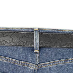 BC Belts Leather Belt Strap with Tooled Western Floral Leaf Embossed Pattern 1.5" Wide with Snaps (Black-S)