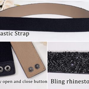 Lovful Elastic Rhinestone Belt,Shiny Sparkly Waist belt,Stretch Belts for Women Dresses,Black