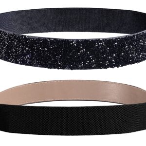 Lovful Elastic Rhinestone Belt,Shiny Sparkly Waist belt,Stretch Belts for Women Dresses,Black