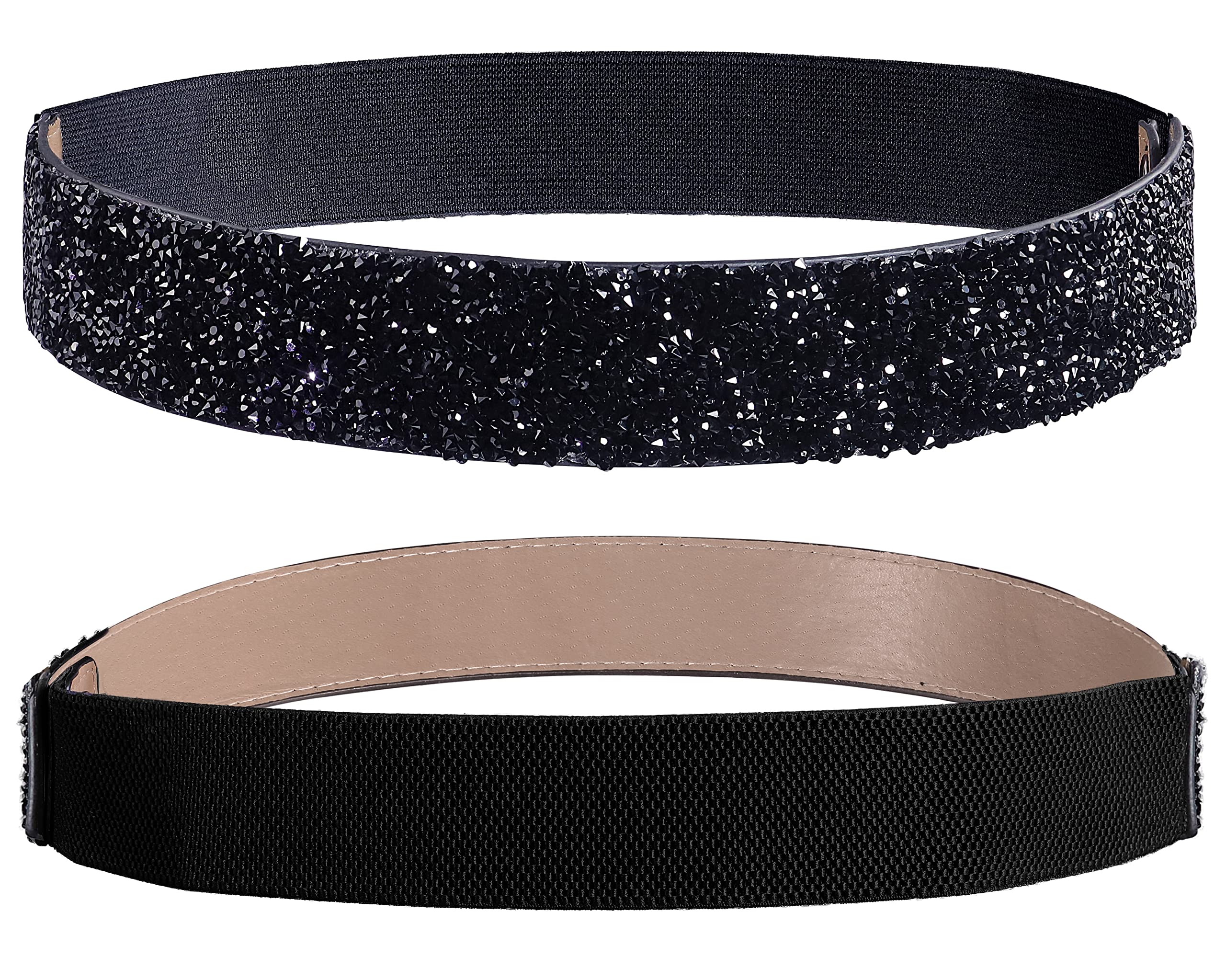 Lovful Elastic Rhinestone Belt,Shiny Sparkly Waist belt,Stretch Belts for Women Dresses,Black