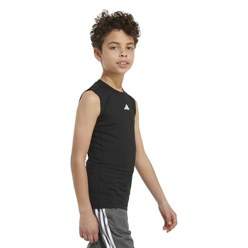 adidas Boys' Moisture Wicking Techfit Compression Shirt Sleeveless, Black, Medium (10/12)