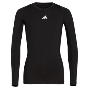 adidas boys' moisture wicking compression t-shirt techfit athletic long sleeve tee, black/chest logo, large (14/16)