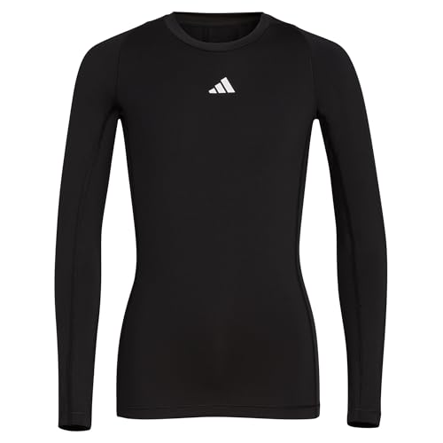 adidas Boys' Moisture Wicking Compression T-Shirt Techfit Athletic Long Sleeve Tee, Black/Chest Logo, Large (14/16)