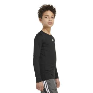 adidas Boys' Moisture Wicking Compression T-Shirt Techfit Athletic Long Sleeve Tee, Black/Chest Logo, Large (14/16)