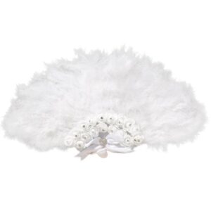 Handmade Wedding Bridal Feather Fans DIY Lace Slik White Ladies Fan for Dance Wedding Decoration DIY Hand Fan Abanicos para Boda