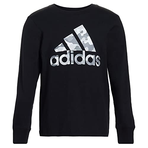 adidas Boys' Long Sleeve Cotton BoS Logo T-Shirt, Core Camo/Black, 4