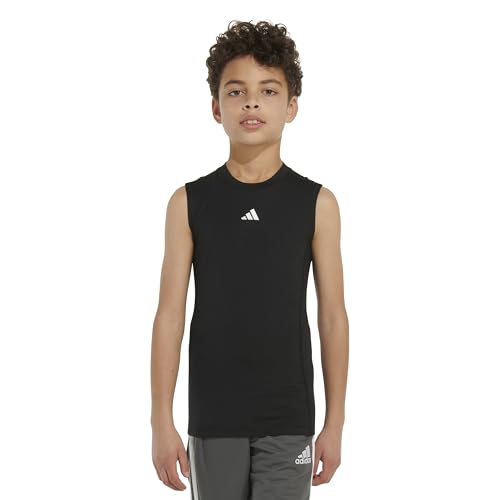 adidas Boys' Moisture Wicking Techfit Compression Shirt Sleeveless, Black, Medium (10/12)