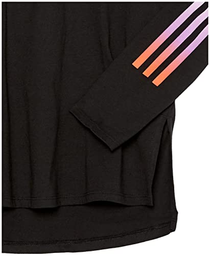 adidas Girls' Big Long Sleeve Hooded Graphic Tee, Allover/Black, Medium (10/12)