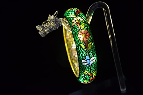 Cloisonne Bracelet for Women Jewelry Transparent Colorful Wide Wrist Atmosphere Bracelet (Green, copper)