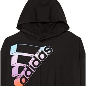 adidas Girls' Big Long Sleeve Hooded Graphic Tee, Allover/Black, Medium (10/12)