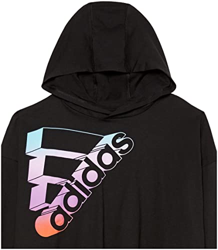 adidas Girls' Big Long Sleeve Hooded Graphic Tee, Allover/Black, Medium (10/12)