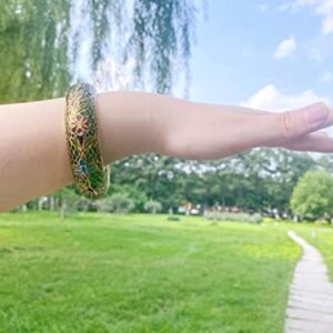 Cloisonne Bracelet for Women Jewelry Transparent Colorful Wide Wrist Atmosphere Bracelet (Green, copper)