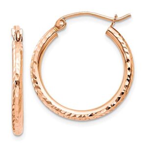 14K Rose Gold Polished Diamond Cut 3/4 inch Round Hoop Earrings| Real Rose Gold Click Top Hoop Earrings