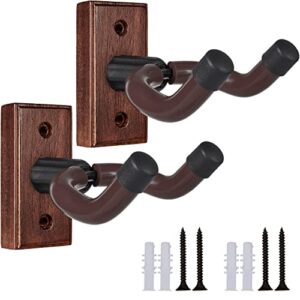 Guitar Wall Mount 2 Pack Wood Guitar Hanger for Safe Storage and Display Sturdy Wall Hanger for Acoustic Electric Guitar Bass Banjo Mandolin