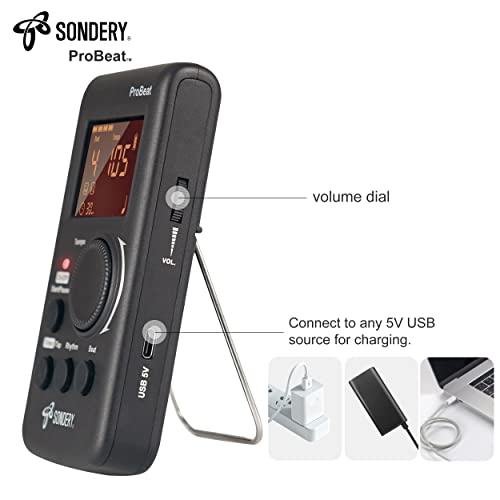 Sondery Digital Metronome for Guitar Piano Drum and All Instruments with Timer, English Vocal Counting and 3 Different Sounds with Earphone Jack and Flashing Light, Loud Volume, Rechargeable