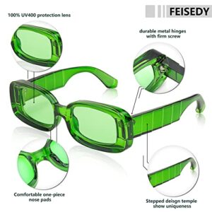 FEISEDY Retro Thick Rectangle Sunglasses Retro 90s Small Chunky Square Women Men B2307