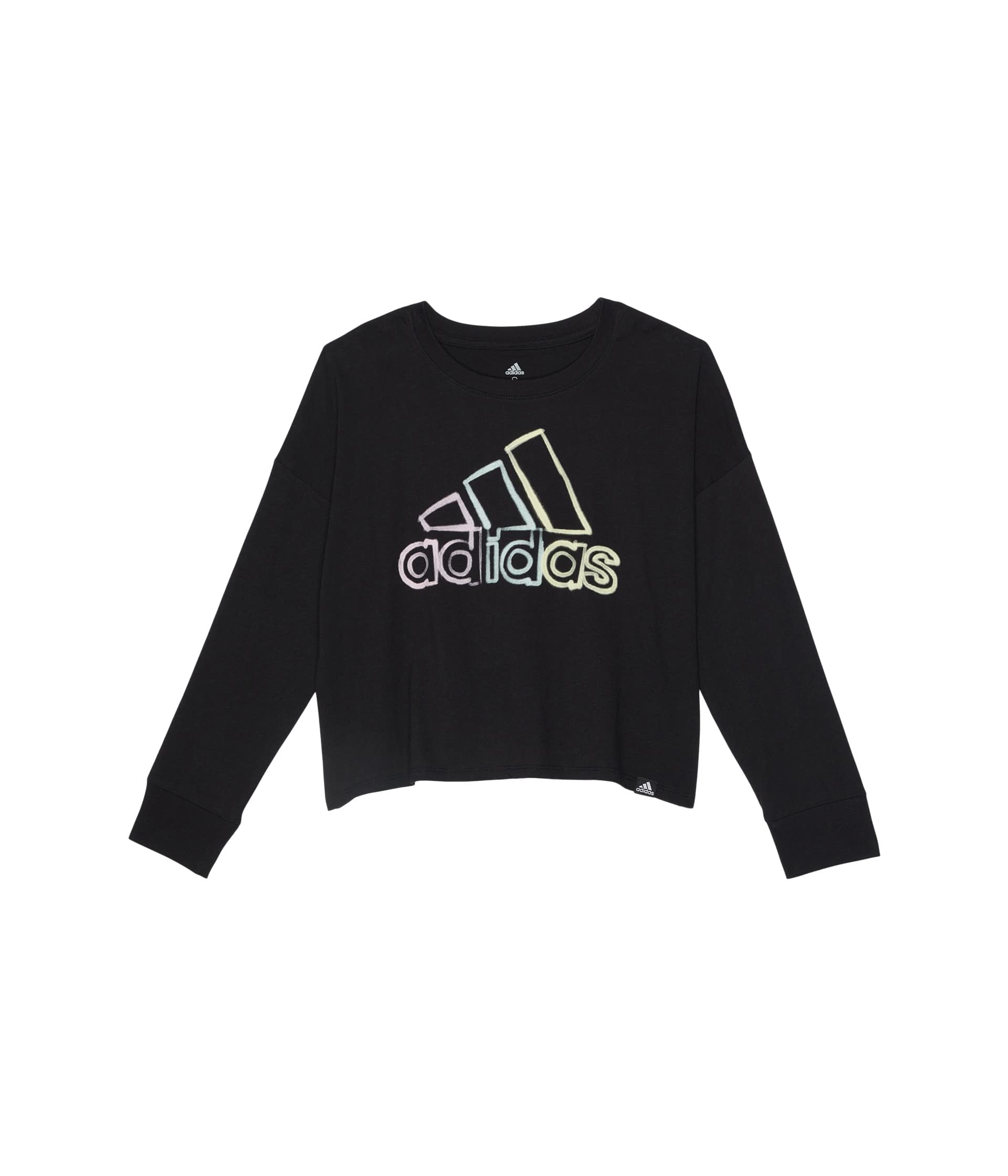 adidas Girls' Long Sleeve Cotton Crewneck BoS T-Shirt, Black, Small (7/8)