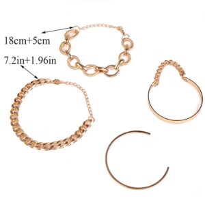 Missgrace 4Pcs Boho Simple Gold Silver Chain Bracelet Sets Dainty Link Bracelets Chunky Adjustable Layered Link Bracelet for Women Girls (Gold)