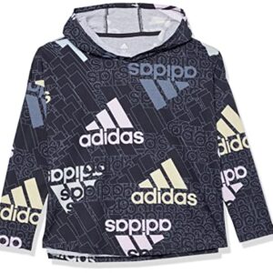 adidas Girls' Big Long Sleeve Hooded Graphic Tee, Allover/Black, Medium (10/12)