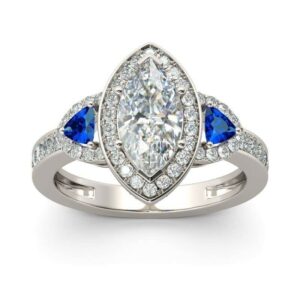 BeBold 3.5ct Marquise Simulated Diamond CZ Halo Created Sapphire Accent Engagement Ring for Women White Gold Plated