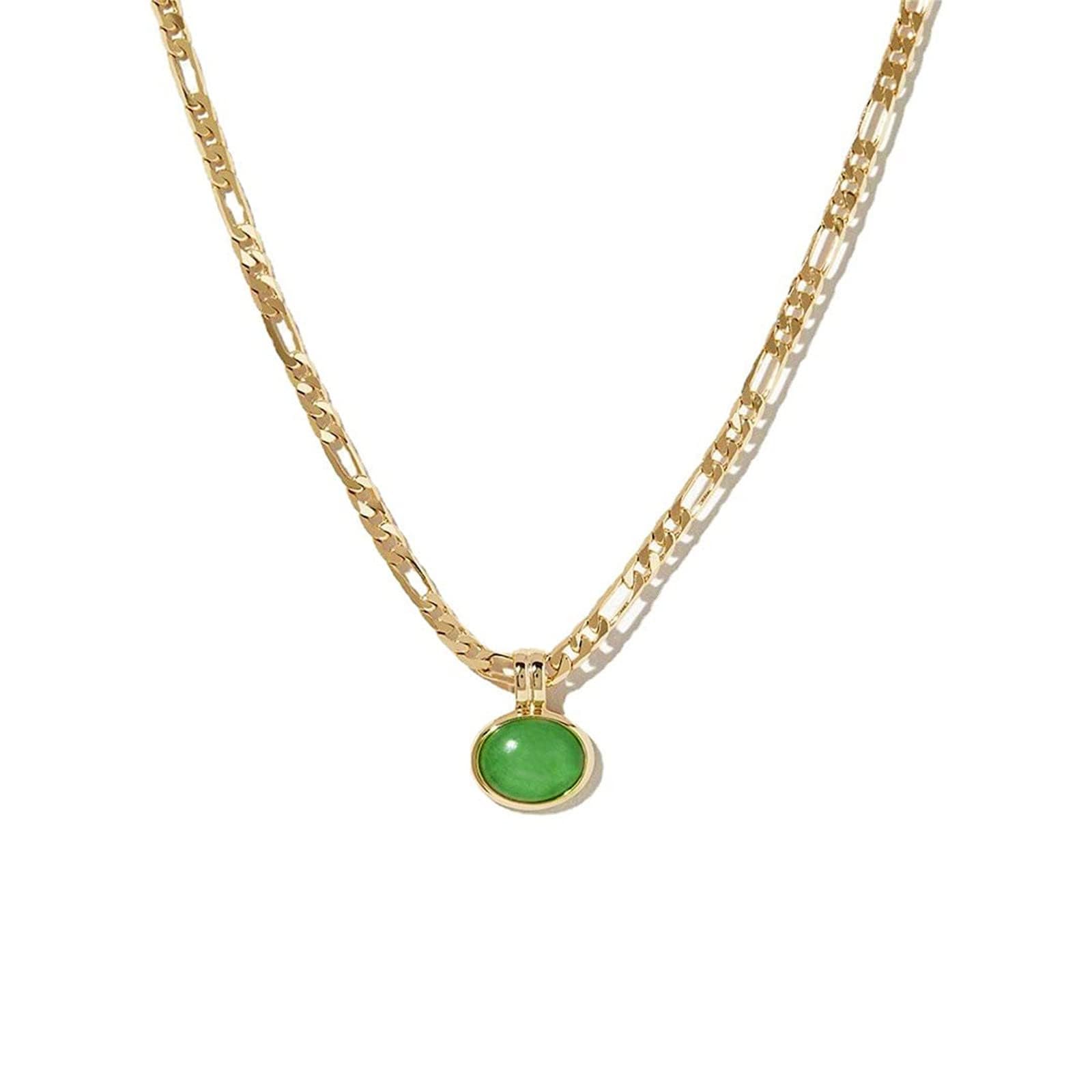 Moonffay Green Aventurine Pendant Gold Necklace for Women,Charm Plated 18k Gold Stainless Steel Non Tarnish Figaro Chain Non Tarnish Choker Necklaces Woman Jewelry