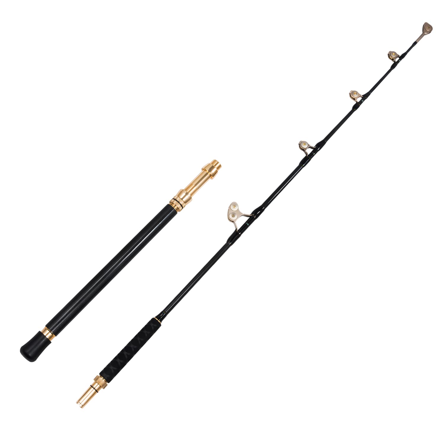 BERRYPRO Bent/Straight Butt Trolling Rod 1-Piece / 2-Piece Saltwater Offshore Fishing Rod Big Game Roller Rod Conventional Boat Fishing Pole (Carbon Butt - Roller Guide - Length 6'-2pc (80-150lbs))