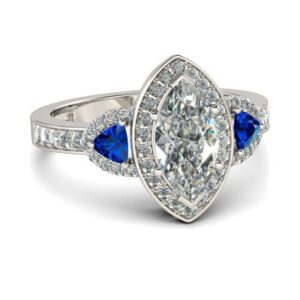 BeBold 3.5ct Marquise Simulated Diamond CZ Halo Created Sapphire Accent Engagement Ring for Women White Gold Plated