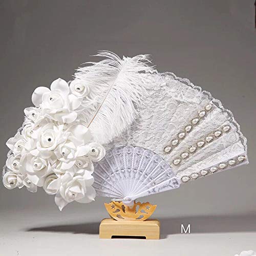 Handmade Wedding Bridal Feather Fans DIY Lace Slik White Ladies Fan for Dance Wedding Decoration DIY Hand Fan Abanicos para Boda