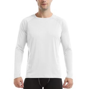 HISKYWIN Men's Long Sleeve Shirts Lightweight UPF 50+ Sun Protection SPF Outdoor T-Shirts Fishing Hiking Running Tee Tops HF101B-White-XL