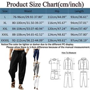 Men's Loose Fit Cotton Linen Pants Drawstring Stretch Comfy Summer Beach Yoga Pants Straight Leg Open Bottom Trousers White, 3X-Large