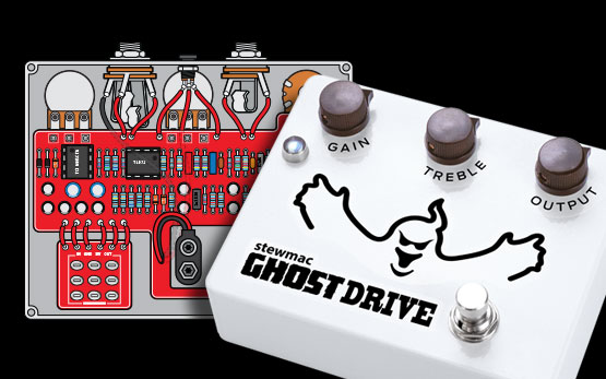 StewMac Ghost Drive Pedal DIY Build Your Own Overdrive Kit, With White Enclosure, Based on the Klon Centaur (12254-W)