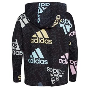 adidas Girls' Big Long Sleeve Hooded Graphic Tee, Allover/Black, Medium (10/12)